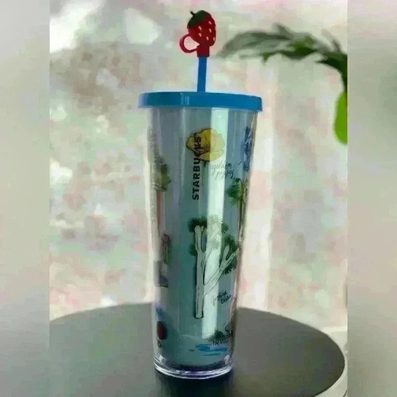 California 24oz Tumbler with Strawberry straw topper. New. - Picture 4 of 7